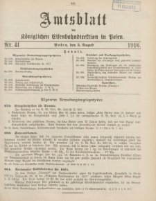 Amtsblatt der Königlichen Eisenbahndirektion in Posen 1916.08.05 Nr41