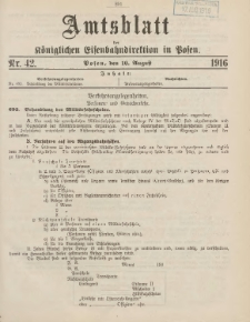 Amtsblatt der Königlichen Eisenbahndirektion in Posen 1916.08.10 Nr42