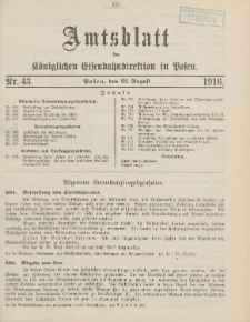 Amtsblatt der Königlichen Eisenbahndirektion in Posen 1916.08.12 Nr43