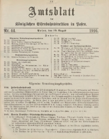 Amtsblatt der Königlichen Eisenbahndirektion in Posen 1916.08.19 Nr44