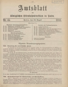 Amtsblatt der Königlichen Eisenbahndirektion in Posen 1916.08.26 Nr45