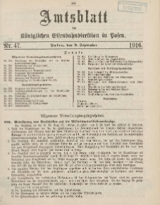 Amtsblatt der Königlichen Eisenbahndirektion in Posen 1916.09.09 Nr47