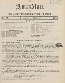 Amtsblatt der Königlichen Eisenbahndirektion in Posen 1916.09.23 Nr51