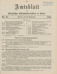 Amtsblatt der Königlichen Eisenbahndirektion in Posen 1916.09.30 Nr53