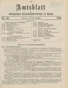 Amtsblatt der Königlichen Eisenbahndirektion in Posen 1916.10.21 Nr56