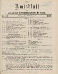 Amtsblatt der Königlichen Eisenbahndirektion in Posen 1916.11.18 Nr60