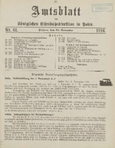 Amtsblatt der Königlichen Eisenbahndirektion in Posen 1916.11.25 Nr61