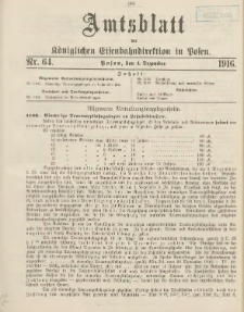 Amtsblatt der Königlichen Eisenbahndirektion in Posen 1916.12.04 Nr64