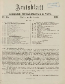 Amtsblatt der Königlichen Eisenbahndirektion in Posen 1916.12.09 Nr65