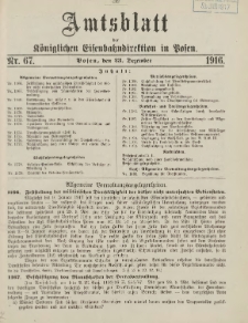 Amtsblatt der Königlichen Eisenbahndirektion in Posen 1916.12.23 Nr67