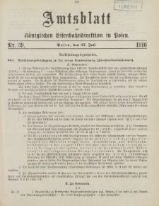 Amtsblatt der K&ouml;niglichen Eisenbahndirektion in Posen 1916.07.27 Nr39