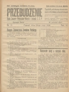 Przebudzenie: tygodnik poświęcony obronie interesów robotników rolnych i leśnych. Organ Związku Robotników Rolnych i Leśnych ZZP. 1924.05.29 R.6 Nr21