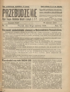 Przebudzenie: tygodnik poświęcony obronie interesów robotników rolnych i leśnych. Organ Związku Robotników Rolnych i Leśnych ZZP. 1924.06.12 R.6 Nr23