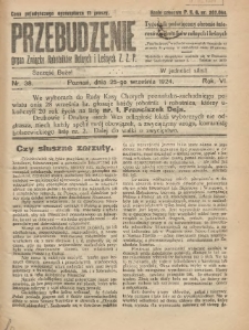 Przebudzenie: tygodnik poświęcony obronie interesów robotników rolnych i leśnych. Organ Związku Robotników Rolnych i Leśnych ZZP. 1924.09.25 R.6 Nr38