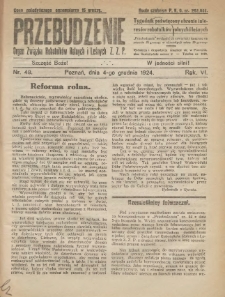 Przebudzenie: tygodnik poświęcony obronie interesów robotników rolnych i leśnych. Organ Związku Robotników Rolnych i Leśnych ZZP. 1924.12.04 R.6 Nr48