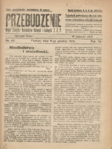 Przebudzenie: tygodnik poświęcony obronie interesów robotników rolnych i leśnych. Organ Związku Robotników Rolnych i Leśnych ZZP. 1924.12.11 R.6 Nr49