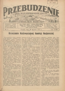 Przebudzenie: organ Związku Robotników Rolnych i Leśnych ZZP. 1937.01.28 R.18 Nr5