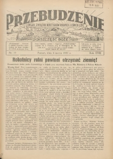 Przebudzenie: organ Związku Robotnik&oacute;w Rolnych i Leśnych ZZP. 1937.03.04 R.18 Nr10
