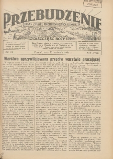 Przebudzenie: organ Związku Robotnik&oacute;w Rolnych i Leśnych ZZP. 1937.04.22 R.18 Nr17