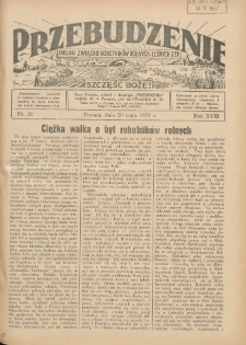 Przebudzenie: organ Związku Robotników Rolnych i Leśnych ZZP. 1937.05.20 R.18 Nr21