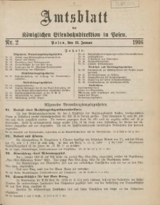 Amtsblatt der Königlichen Eisenbahndirektion in Posen 1916.01.15 Nr2