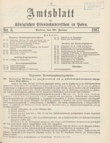 Amtsblatt der Königlichen Eisenbahndirektion in Posen 1917.01.20 Nr3