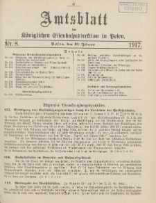 Amtsblatt der Königlichen Eisenbahndirektion in Posen 1917.02.10 Nr8