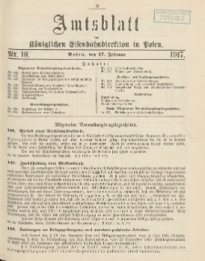 Amtsblatt der Königlichen Eisenbahndirektion in Posen 1917.02.17 Nr10