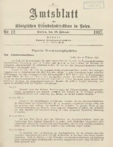 Amtsblatt der Königlichen Eisenbahndirektion in Posen 1917.02.28 Nr12