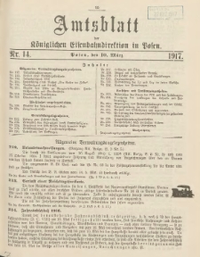 Amtsblatt der Königlichen Eisenbahndirektion in Posen 1917.03.10 Nr14