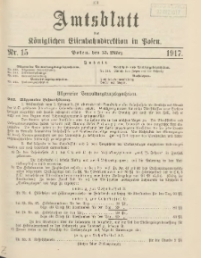 Amtsblatt der Königlichen Eisenbahndirektion in Posen 1917.03.15 Nr15