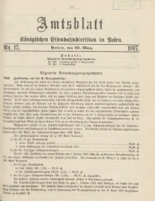 Amtsblatt der Königlichen Eisenbahndirektion in Posen 1917.03.23 Nr17