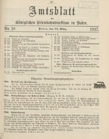 Amtsblatt der Königlichen Eisenbahndirektion in Posen 1917.03.24 Nr18