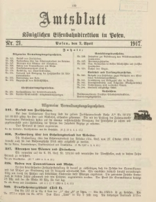 Amtsblatt der Königlichen Eisenbahndirektion in Posen 1917.04.07 Nr21