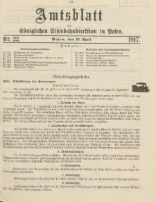 Amtsblatt der Königlichen Eisenbahndirektion in Posen 1917.04.12 Nr22