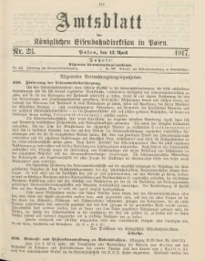 Amtsblatt der Königlichen Eisenbahndirektion in Posen 1917.04.13 Nr23