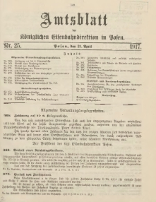 Amtsblatt der Königlichen Eisenbahndirektion in Posen 1917.04.21 Nr25