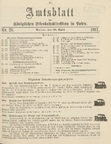 Amtsblatt der Königlichen Eisenbahndirektion in Posen 1917.04.28 Nr26
