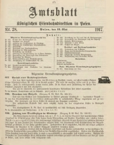 Amtsblatt der Königlichen Eisenbahndirektion in Posen 1917.05.12 Nr28