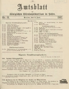Amtsblatt der Königlichen Eisenbahndirektion in Posen 1917.06.02 Nr31