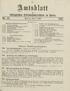 Amtsblatt der Königlichen Eisenbahndirektion in Posen 1917.07.07 Nr38