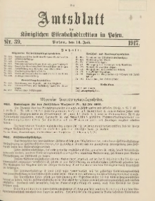 Amtsblatt der Königlichen Eisenbahndirektion in Posen 1917.07.14 Nr39