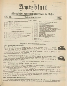 Amtsblatt der Königlichen Eisenbahndirektion in Posen 1917.07.28 Nr41