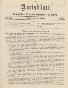 Amtsblatt der Königlichen Eisenbahndirektion in Posen 1917.08.18 Nr45