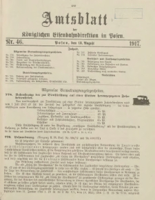 Amtsblatt der K&ouml;niglichen Eisenbahndirektion in Posen 1917.08.18 Nr46