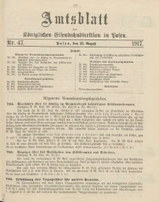 Amtsblatt der Königlichen Eisenbahndirektion in Posen 1917.08.25 Nr47