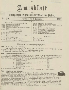 Amtsblatt der Königlichen Eisenbahndirektion in Posen 1917.09.08 Nr49