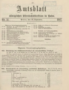 Amtsblatt der Königlichen Eisenbahndirektion in Posen 1917.09.15 Nr51