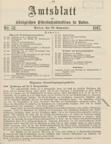Amtsblatt der Königlichen Eisenbahndirektion in Posen 1917.09.22 Nr52