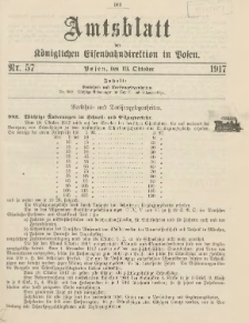 Amtsblatt der Königlichen Eisenbahndirektion in Posen 1917.10.13 Nr57